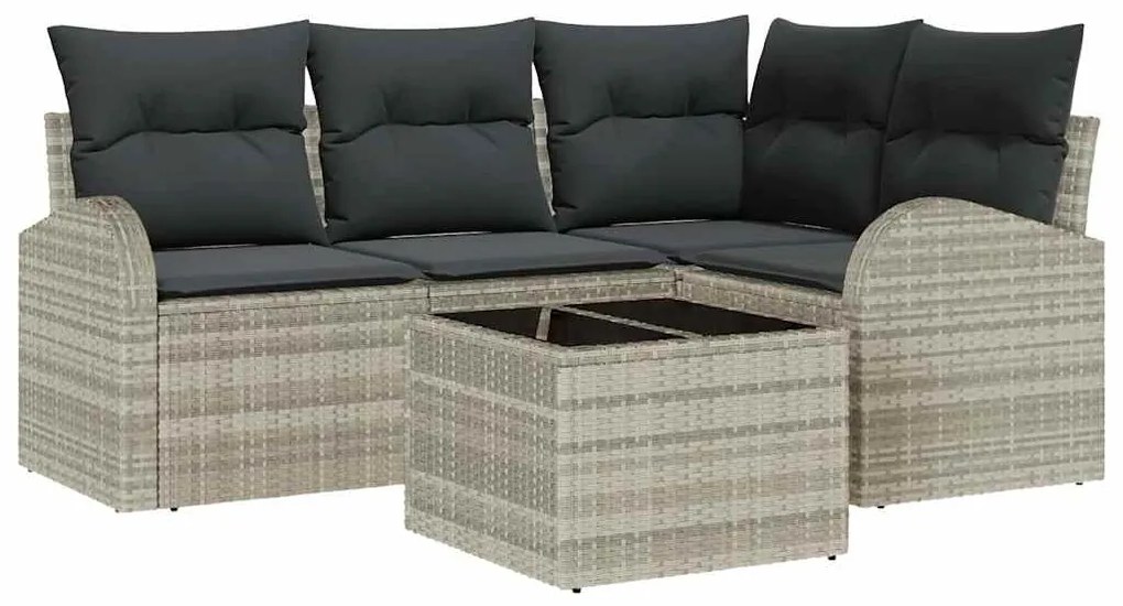 vidaXL Σετ Καναπέ Κήπου με μαξιλάρι 5 pcs Ανοιχτό γκρι Πολυ ράταν