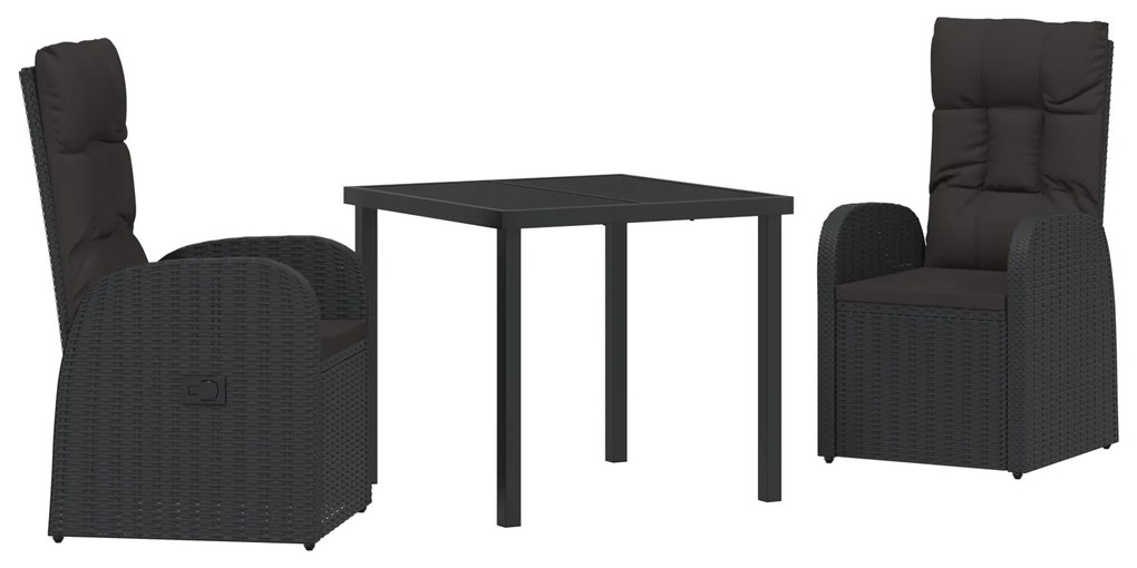 vidaXL Ανακλινόμενες καρέκλες κήπου 3 pcs Μαύρο 80 x 80 x 73 εκ