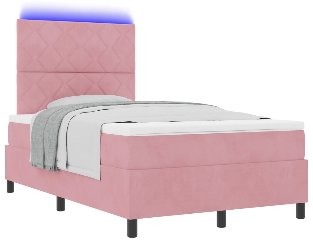 vidaXL πως Κρεβάτι με ελατήριο και στρώμα & LED Ροζ 120x200 εκ Βελούδο