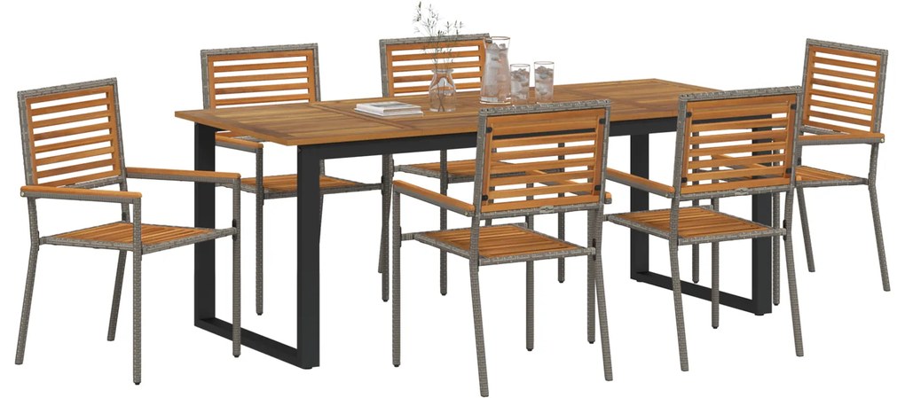 vidaXL Σετ Τραπεζαρίας Κήπου 7 pcs Γκρι 200 x 90 x 75 cm Μέταλλο, ξύλο
