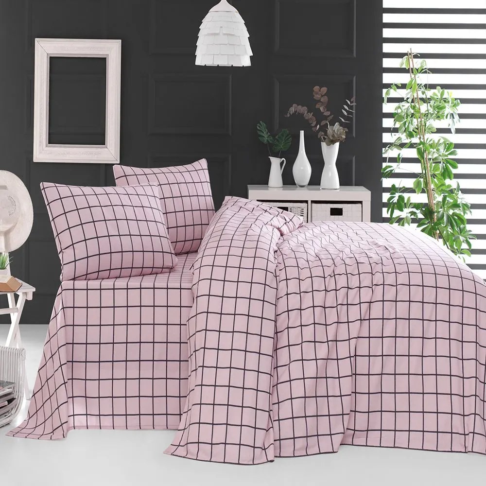 Παπλωματοθήκη Φανελένια Squares (Σετ 3τμχ)  Pink Ρυθμός Υπέρδιπλo 230x250cm 100% Cotton Flannel