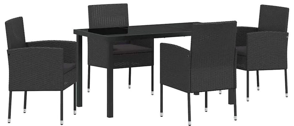 vidaXL Σέτ φαγητού για κήπο με μαξιλάρι 5 pcs Μαύρο συνθετικό ρατάν