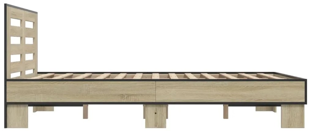 vidaXL Πλαίσιο Κρεβατιού Sonoma Δρυς 135x190 εκ. Επεξ. Ξύλο &amp; Μέταλλο