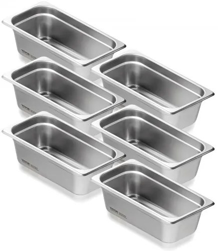VEVOR 6 Pack 1/3 Size Hotel Pans Steam Table Pan Stainless Steel 4&quot; Deep