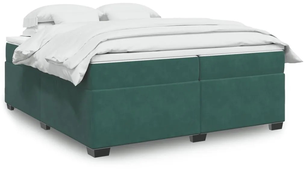 vidaXL Κρεβάτι Boxspring με Στρώμα Σκούρο Πράσινο 200x200εκ. Βελούδινο