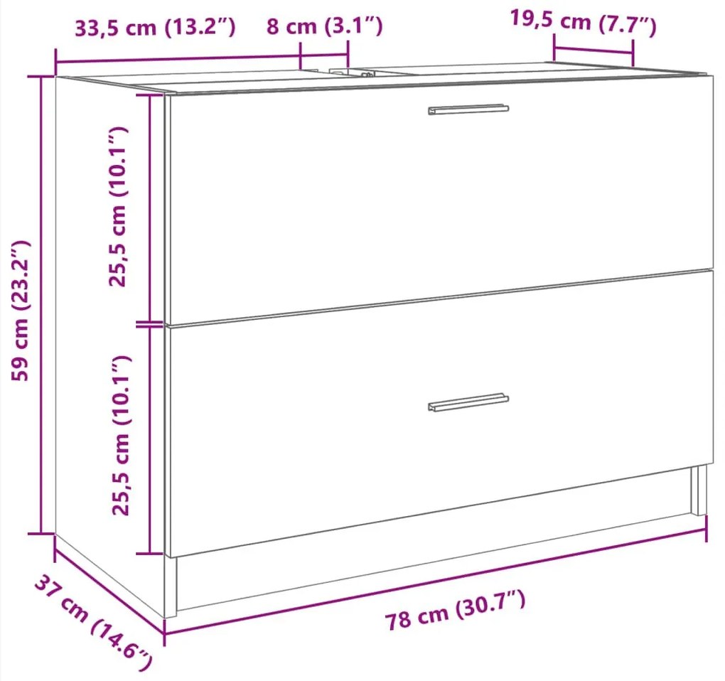Ντουλάπι Νιπτήρα Grey Sonoma 78x37x59 εκ. Επεξεργασμένο Ξύλο - Γκρι