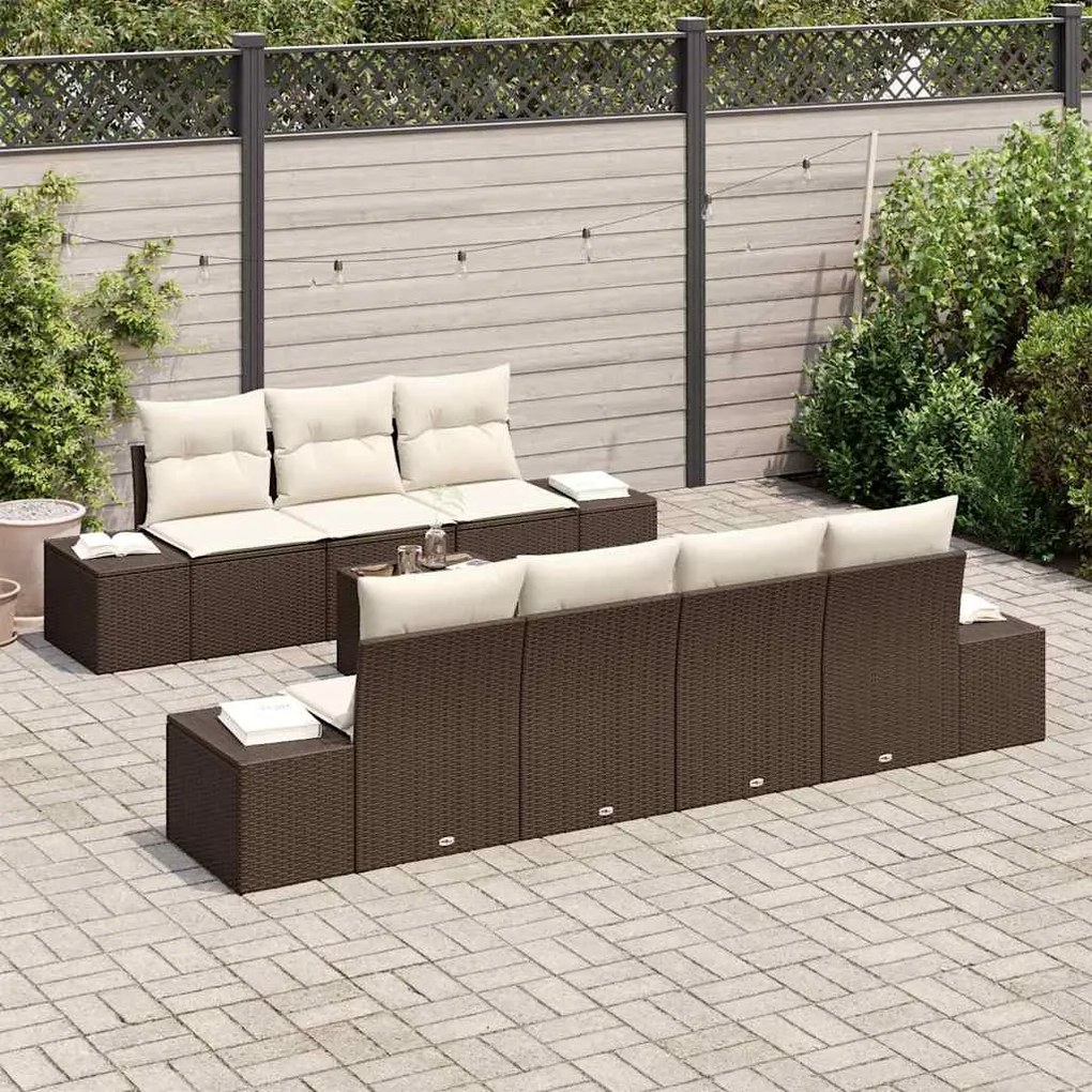 vidaXL Σετ Καναπέ Κήπου με μαξιλάρι 8 pcs Καφέ, Κρέμα 55 x 55 x 37 εκ