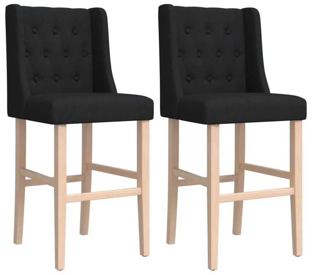 Καρέκλες Μπαρ 2 τεμ. Μασίφ Ξύλο Καουτσουκόδεντρου / Ύφασμα - Μαύρο