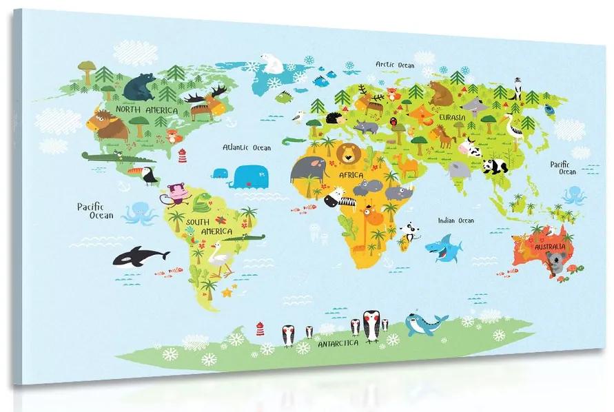 Εικονογραφήστε τον παγκόσμιο χάρτη των παιδιών με τα ζώα - 120x80