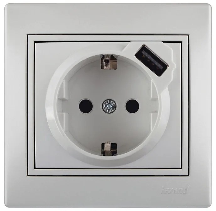 Lezard Πρίζα Σούκο + USB (σε αναμονή) Ασημί Mira (Πλήρης) 701.1010181B