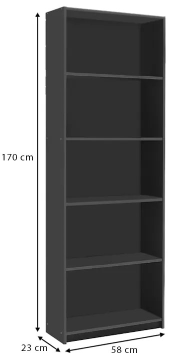 Βιβλιοθήκη μελαμίνης Max Megapap χρώμα ανθρακί 58x23x170εκ.
