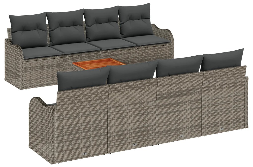 vidaXL Σετ Καναπέ Κήπου Γκρι 9 pcs Γκρι Large Ρατάν, Πολυεστέρας