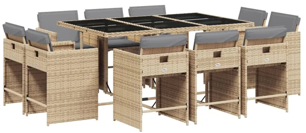 vidaXL Σετ Τραπεζαρίας Κήπου 11 τεμ. Μπεζ Συνθετικό Ρατάν με Μαξιλάρια