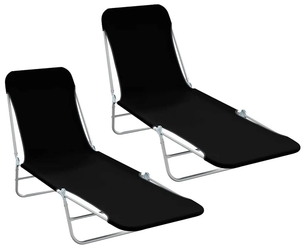 vidaXL Ξαπλώστρες Πτυσσόμενες 2 τεμ. Μαύρες από Ατσάλι / Ύφασμα