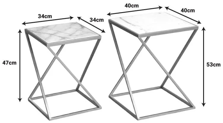 Βοηθητικά τραπεζάκια σαλονιού σετ 2τεμ Zoliene Inart χρυσό μέταλλο-λευκό μαρμάρου 40x40x53 εκ.