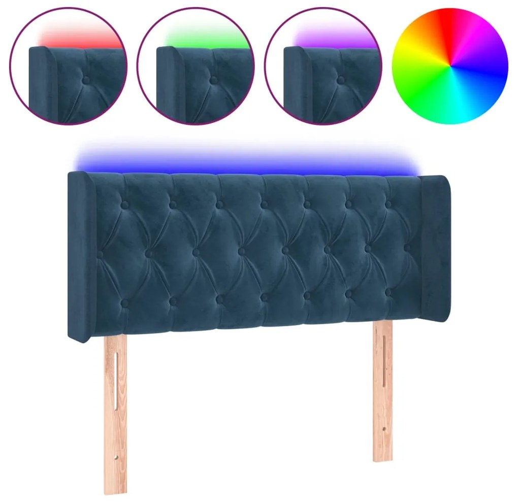 vidaXL Κεφαλάρι Κρεβατιού LED Σκούρο Μπλε 93x16x78/88 εκ. Βελούδινο