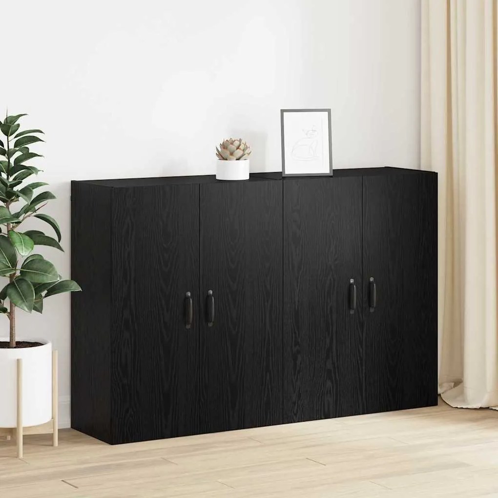 vidaXL Τοίχου Ντουλάπα Επιτοίχιο 2 pcs Μαύρη Οξυά 69,5 x 34 x 90 εκ.