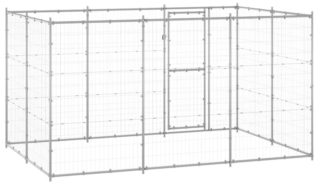 Κλουβί Σκύλου Εξωτερικού Χώρου 7,26 μ² από Γαλβανισμένο Χάλυβα - Ασήμι