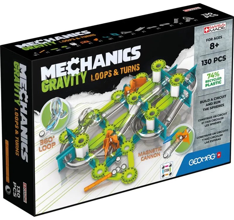 Παιχνίδι Σετ Gravity Loops & Turns 130pcs Green Geomag
