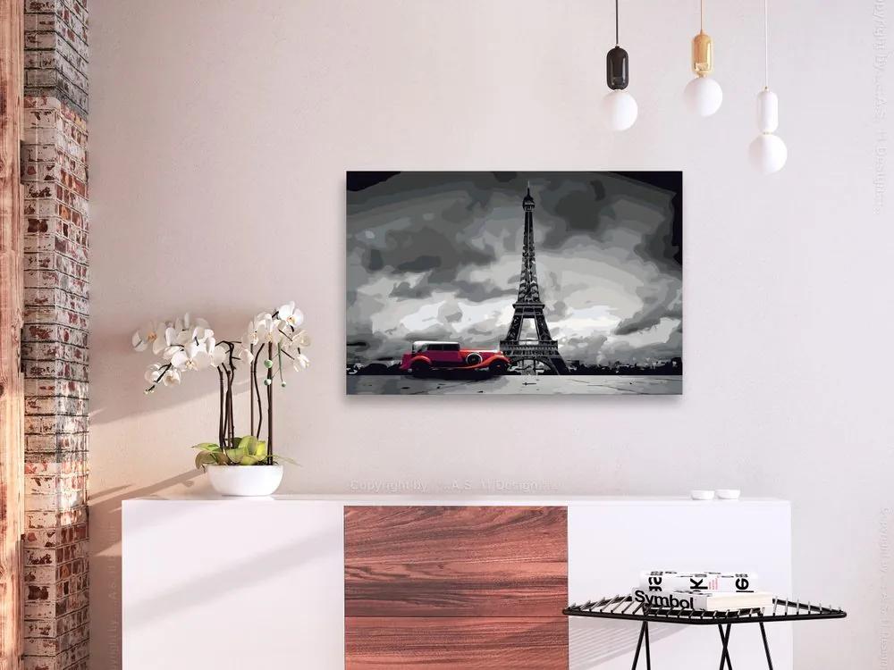 Πίνακας ζωγραφικής με αριθμούς Πύργος του Άιφελ - Παρίσι: Κόκκινη λιμουζίνα - 60x40