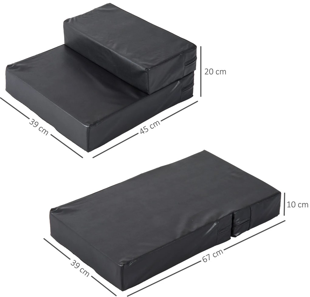 PawHut Σκάλας Κατοικιδίων 2 Σκαλοπάτια Αναδιπλούμενη Σκάλα Σκύλου Σκάλας Υπόστρωμα για Γάτες και Σκύλους Μαύρο Μ45 x Π39 x Υ20 εκ