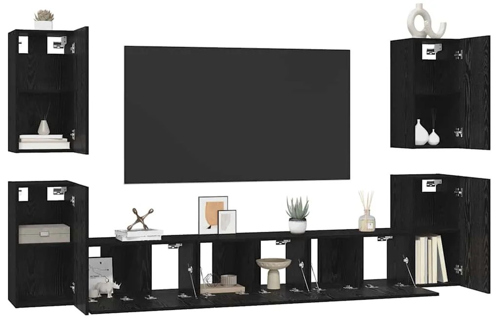 vidaXL Σετ επίπλου τηλεόρασης 7 pcs Μαύρη δρυς 60 x 30 x 30 cm