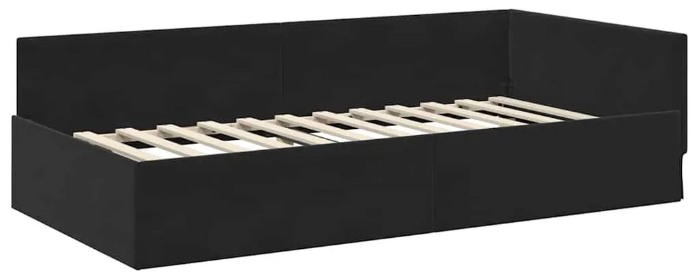 vidaXL Κρεβάτι Γωνίας Μαύρο 90 εκ x 190 εκ ΒελούδοκαιΣυμπαγέςΞύλο