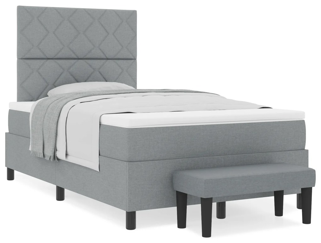 vidaXL Κρεβάτι Box Spring με Στρώμα & Πάγκο Ανοιχτό Γκρι 120x200 εκ. Ύφασμα