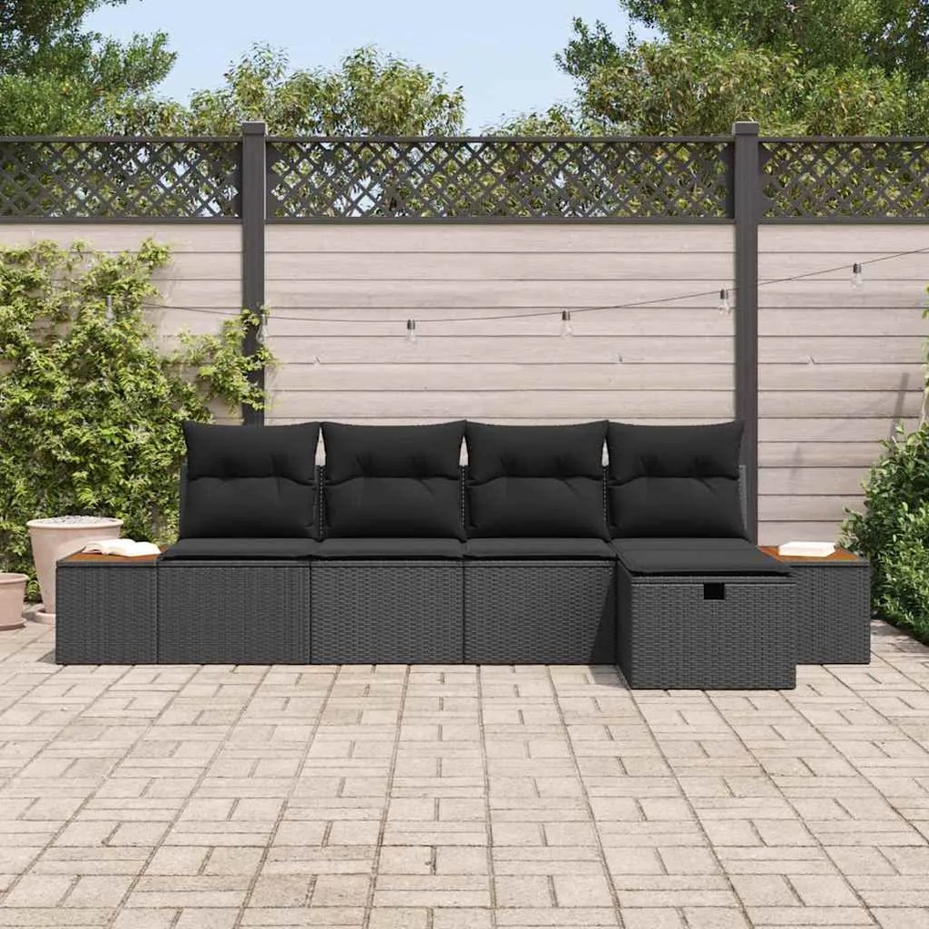 vidaXL Σετ Καναπέ Κήπου με μαξιλάρι 5 pcs Μαύρο Πολυ ράταν