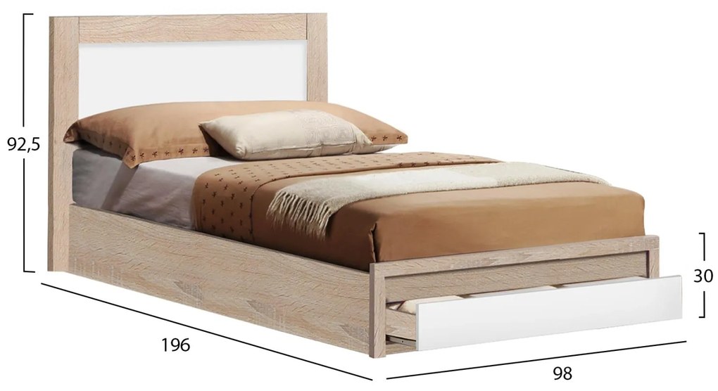 Κρεβάτι MELANY Μονό με 1 Συρτάρι Sonama - Λευκό 90x190 εκ. 98x196x92.5 εκ.