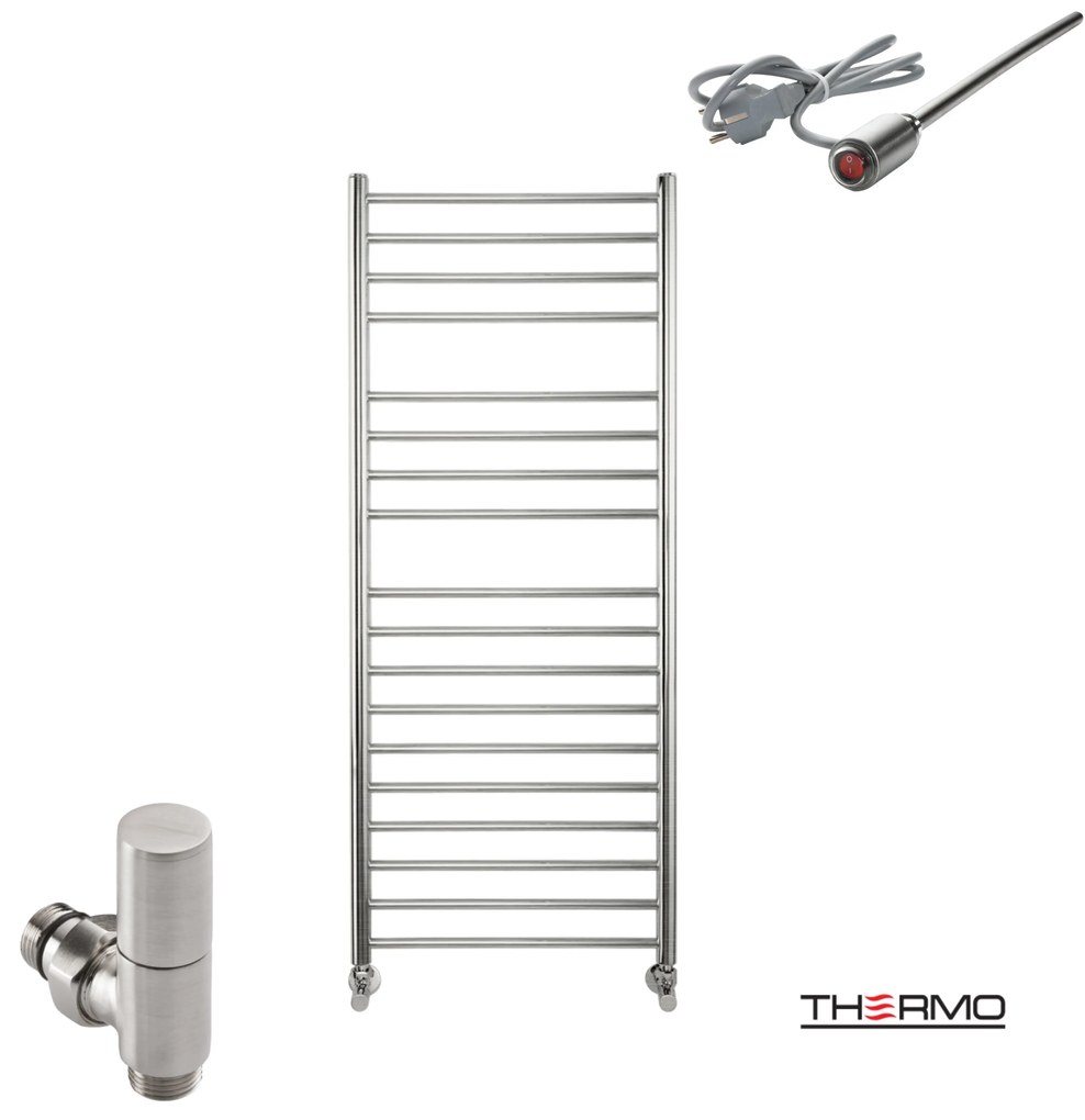 Thermo BELLAVIA Θερμαινόμενη πετσετοκρεμάστρα από ανοξείδωτο χάλυβα με ηλεκτρική λειτουργία, 120x50cm Inox Brushed