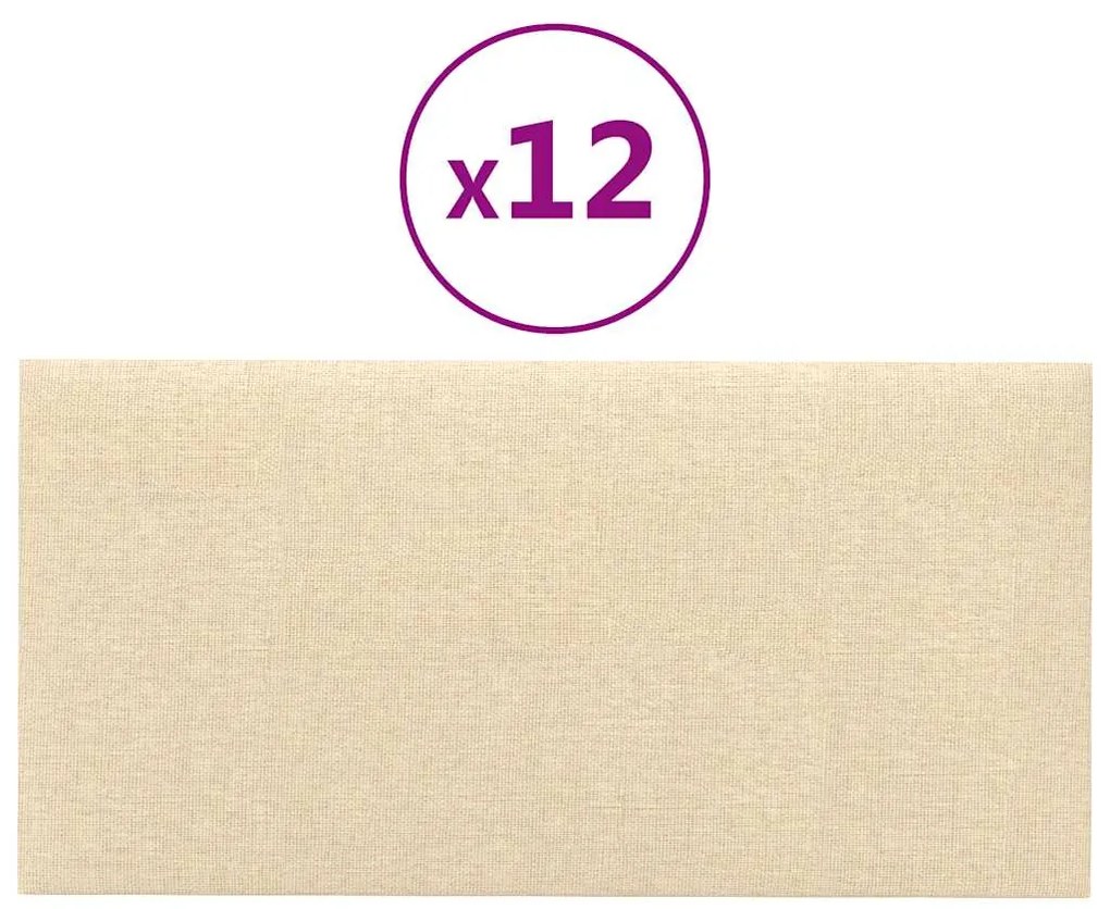 vidaXL Πάνελ Τοίχου 12 τεμ. Κρεμ 30 x 15 εκ. 0,54 μ² Υφασμάτινα