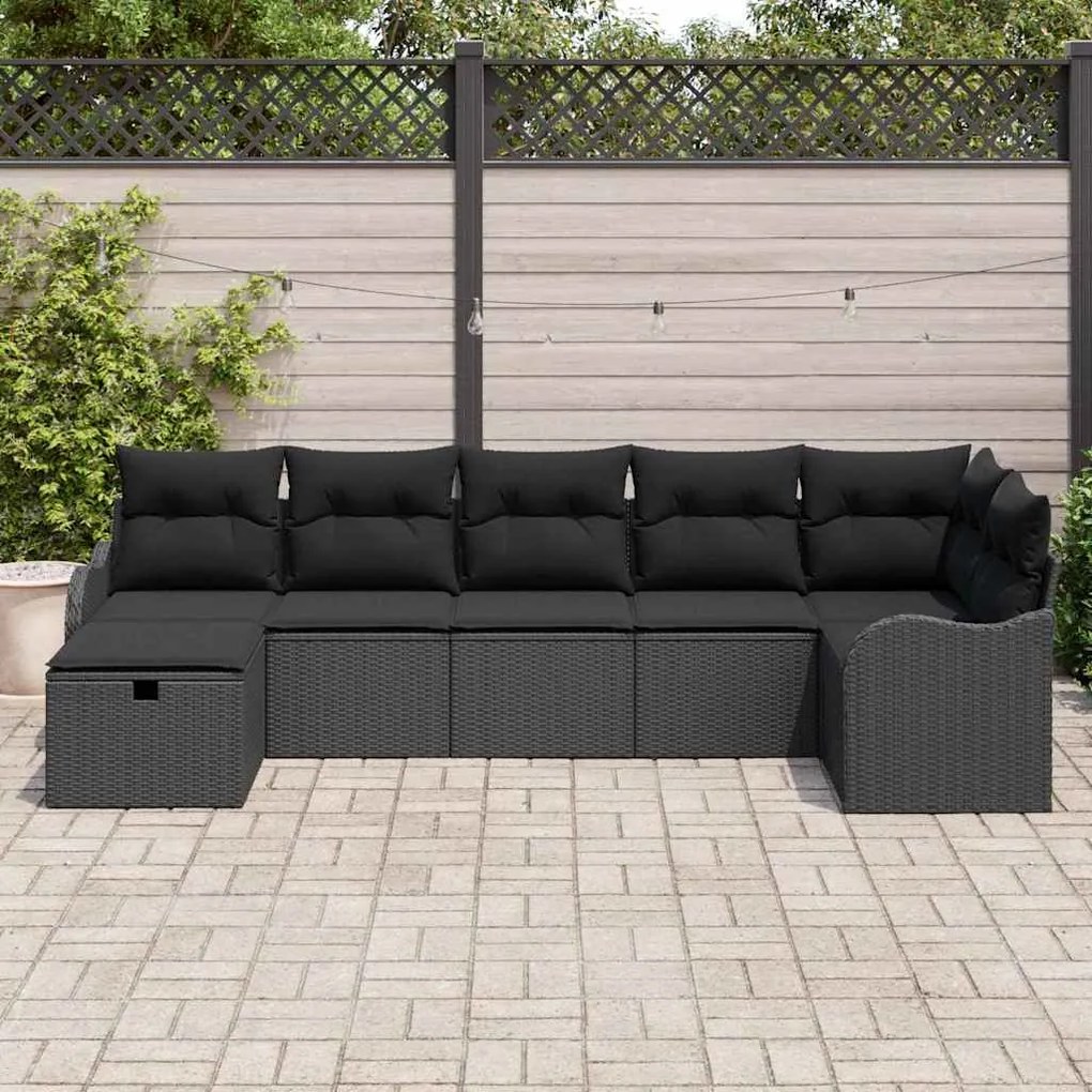 vidaXL Σετ Καναπέ Κήπου 7 pcs Μαύρο 287.5 x 122.5 x 85 cm Πολυ ράταν