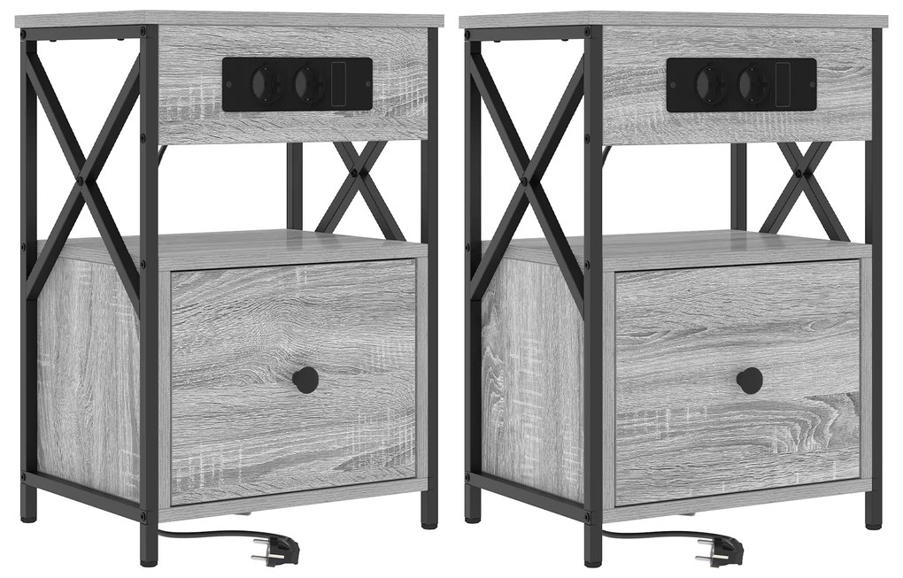 vidaXL Κουτιά Κρεβατοκάμαρας 2 pcs Γκρι sonoma 40 x 31 x 60 εκ.