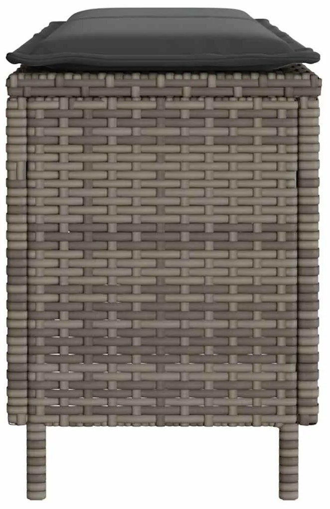 vidaXL Πάγκος κήπου με μαξιλάρι γκρι 110x30x40,5 cm Poly Rattan