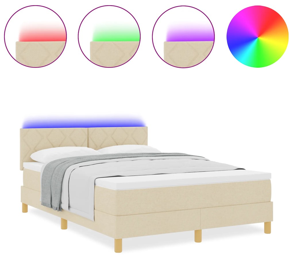 vidaXL Κρεβάτι με Βάση και Στρώμα & LED Κρεμ 160x200 εκ. Ύφασμα