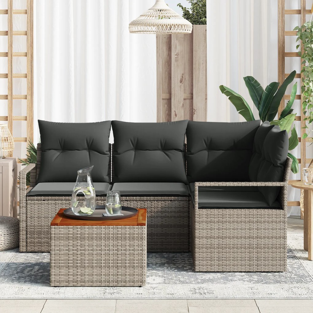 vidaXL Σετ Καναπέ Κήπου 5 pcs Γκρι Μεγάλο Ρατάν