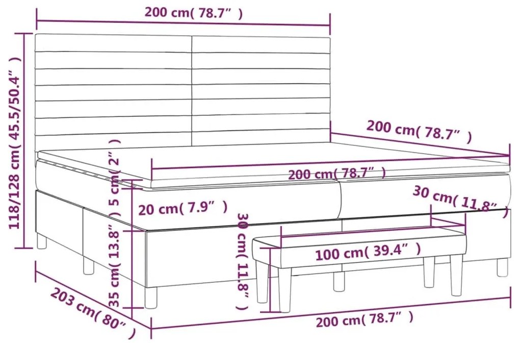 Κρεβάτι Boxspring με Στρώμα Σκούρο Γκρι 200x200 εκ. Βελούδινο - Γκρι