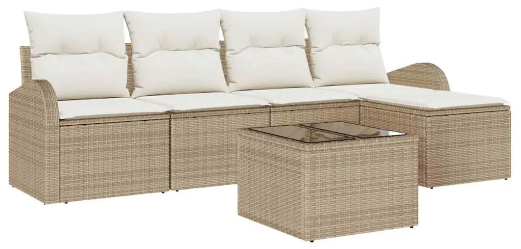 vidaXL Σετ Καναπέ Κήπου με μαξιλάρι 6 pcs Μπεζ Πολυ ράταν
