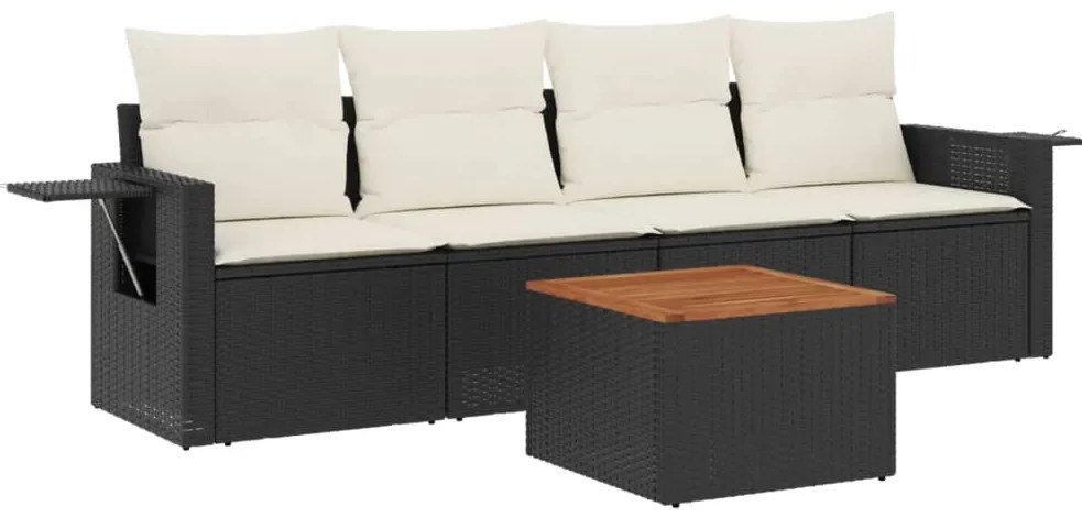 vidaXL Σετ Καναπέ Κήπου 5 Τεμαχίων Μαύρο Συνθετικό Ρατάν με Μαξιλάρια