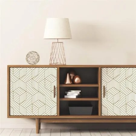 Αυτοκόλλητη Ταπετσαρία Stripped Hexagon White/Gold Peel KAL.RMK10704