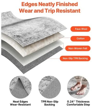 VEVOR Large Area Rug 9 x 12 ft Anti-Skid Tear-Resistant Floor Mat Bohemian Gray