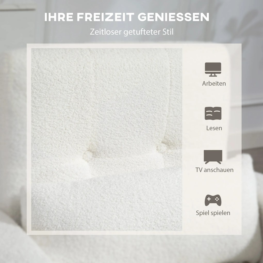 HOMCOM Μοντέρνα πολυθρόνα, πολυθρόνα με πόδια από καουτσούκ, οσφυϊκό μαξιλάρι, για σαλόνι, υπνοδωμάτιο, γραφείο, λευκό