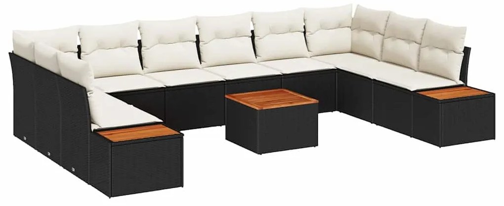 vidaXL Σετ Καναπέ Κήπου με μαξιλάρι 11 pcs Μαύρο Πολυ ράταν