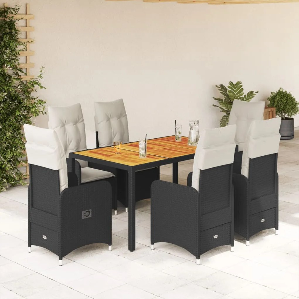 vidaXL Σετ Επίπλων Bistro Κήπου 7 τεμ Μαύρο Συνθετ. Ρατάν με Μαξιλάρια