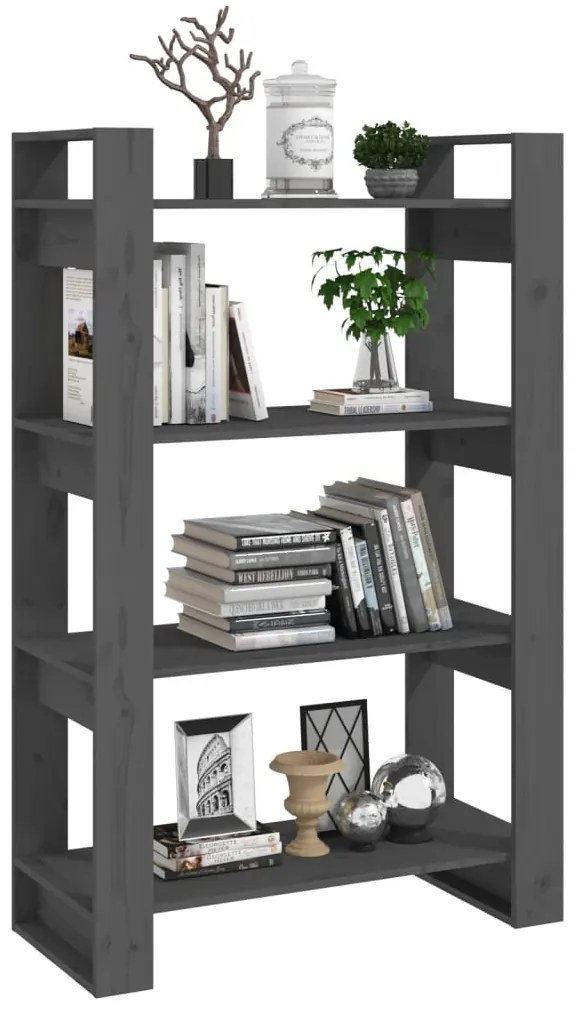 vidaXL Βιβλιοθήκη/Διαχωριστικό Χώρου Γκρι 80x35x125 εκ. Μασίφ Πεύκο