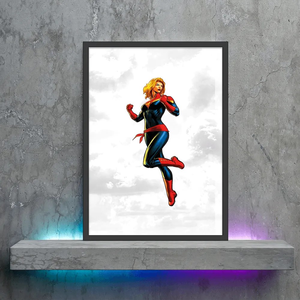 Πόστερ &amp;  Κάδρο Comic Captain Marvel CM046 22x31cm Μαύρο Ξύλινο Κάδρο (με πόστερ)