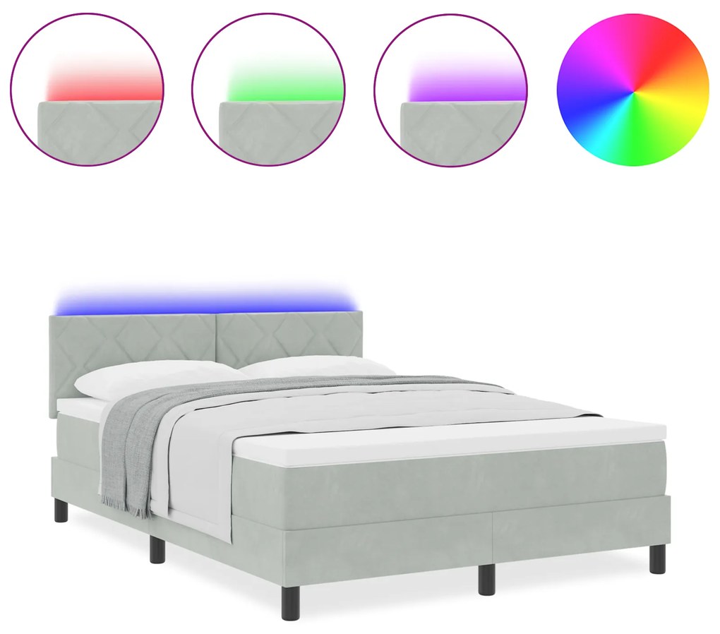 vidaXL Κρεβάτι με Στρώμα & Φωτισμό LED Γκρι 140x200 εκ Βελούδινο