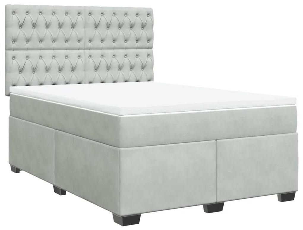 vidaXL Κρεβάτι Boxspring με Στρώμα Ανοιχτό Γκρι 140x190 εκ. Βελούδινο