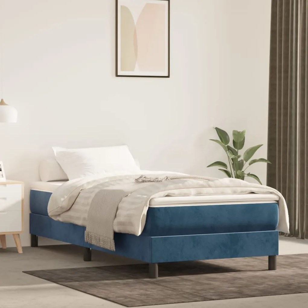 vidaXL Κρεβάτι Boxspring με Στρώμα Σκούρο Μπλε 90x200 εκ. Βελούδινο